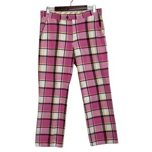 Loudmouth Pink Plaid Golf Pants Size 34 x 28 Cotton Stretch Straight Leg